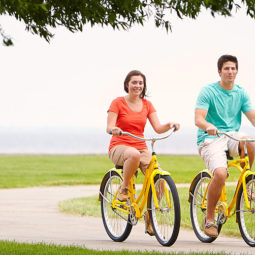 A couple biking