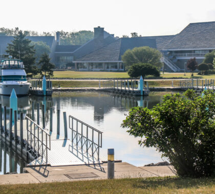 A docked boat in the Maumee Bay Marina