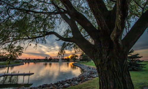 A Spring  sunset over the lake at Maumee Bay State Park Lodge