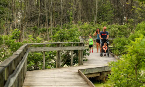 Family on the boardwalk