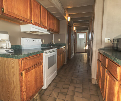 two bedroom cabin kitchen