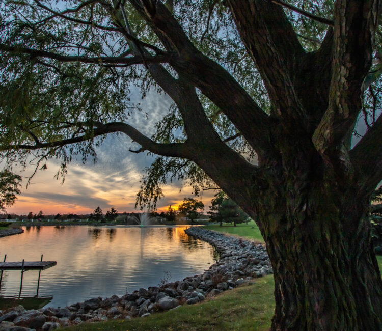 A Spring  sunset over the lake at Maumee Bay State Park Lodge