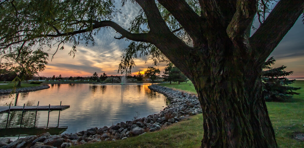 A Spring  sunset over the lake at Maumee Bay State Park Lodge