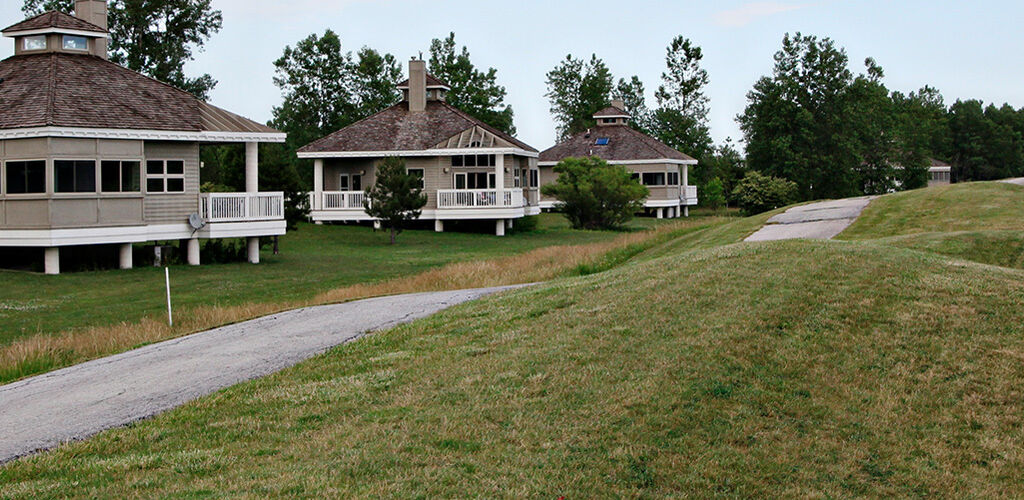 Cottages surrounded by hills